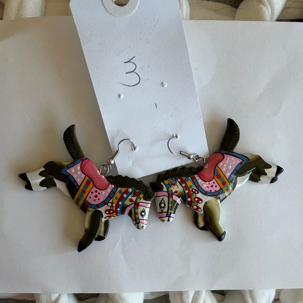 Vintage Handpainted Colorful Horse-Shaped Earrings